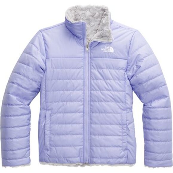The North Face Girls Reversible Mossbud Swirl Purple Gray Jacket Coat STAINED‎ - Picture 1 of 14